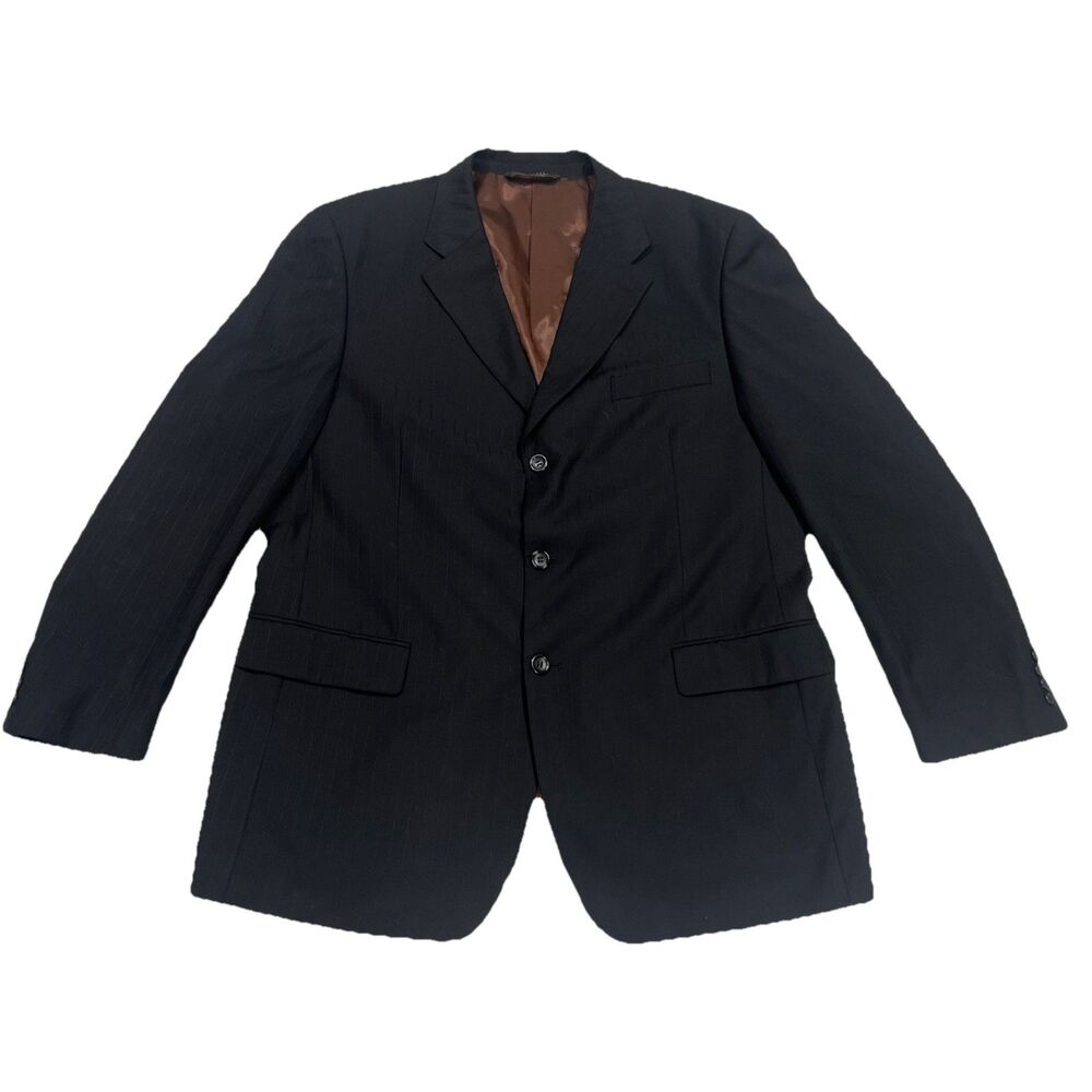 Caravelli Italy 44R Suit Blazer Sport Coat Jacket Men Superior 150's Black Pin